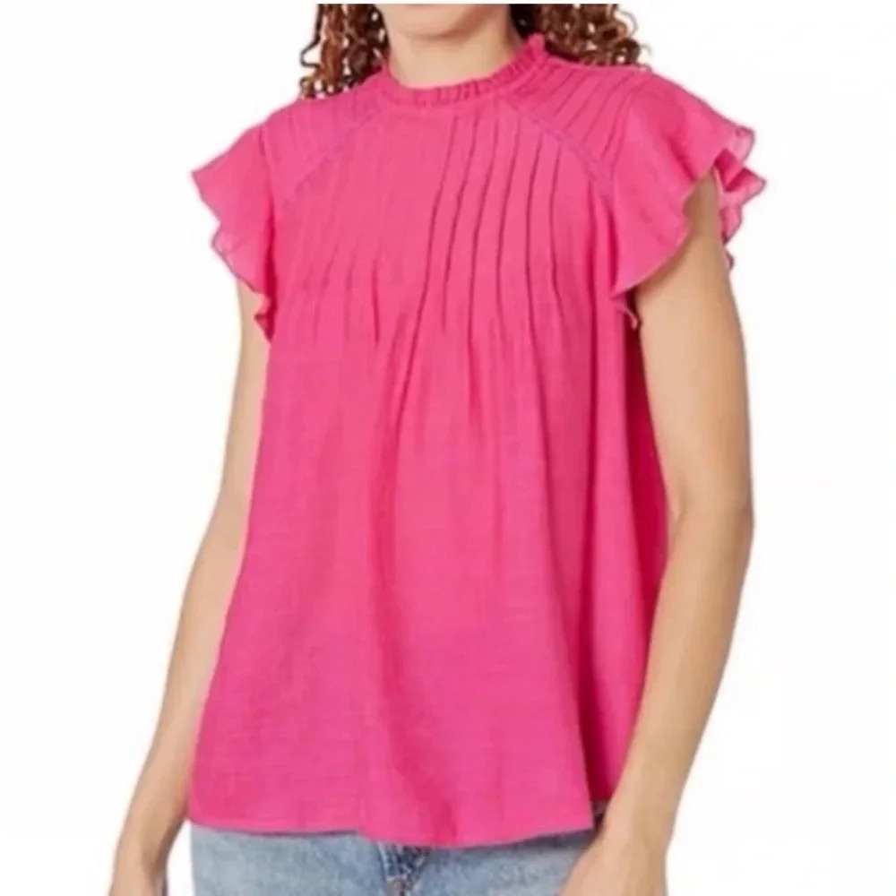 Nanette Lepore Flutter Sleeve Shirt size large ruffle neck short sleeve